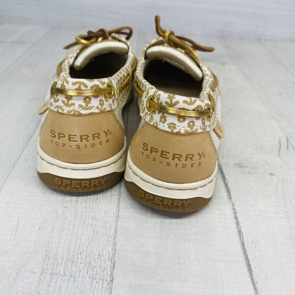 Sperry Top Sider Women Anchor Print 61428 Beige Leather Mesh Boat Loafer Sz 6 M - Picture 5 of 15